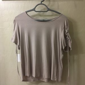Nude/tan T-Shirt with tied sleeves